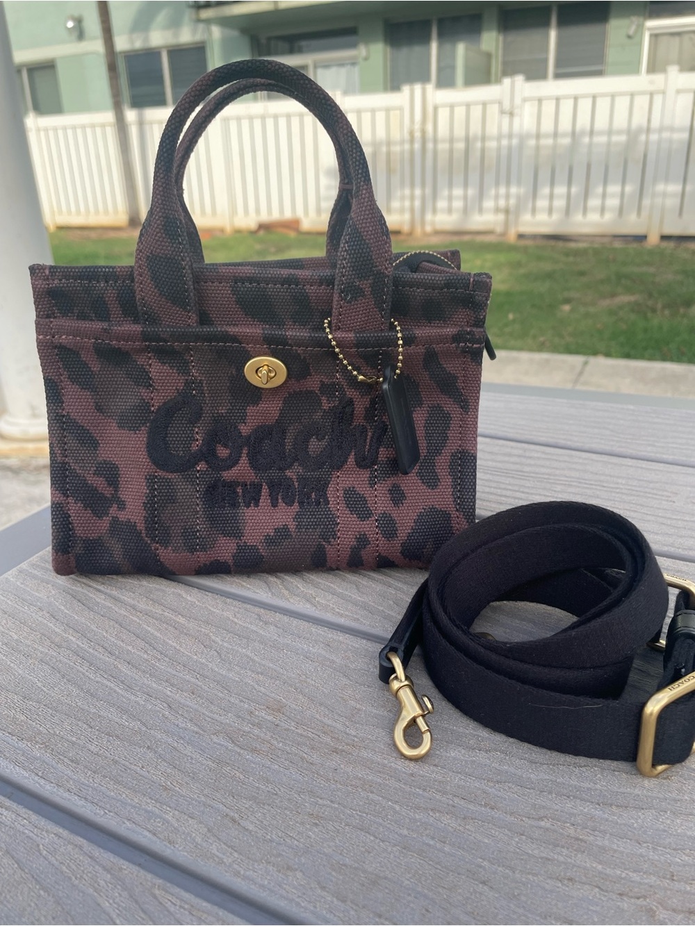 Coach Mini Tote with Leopard Print in Brown and Black